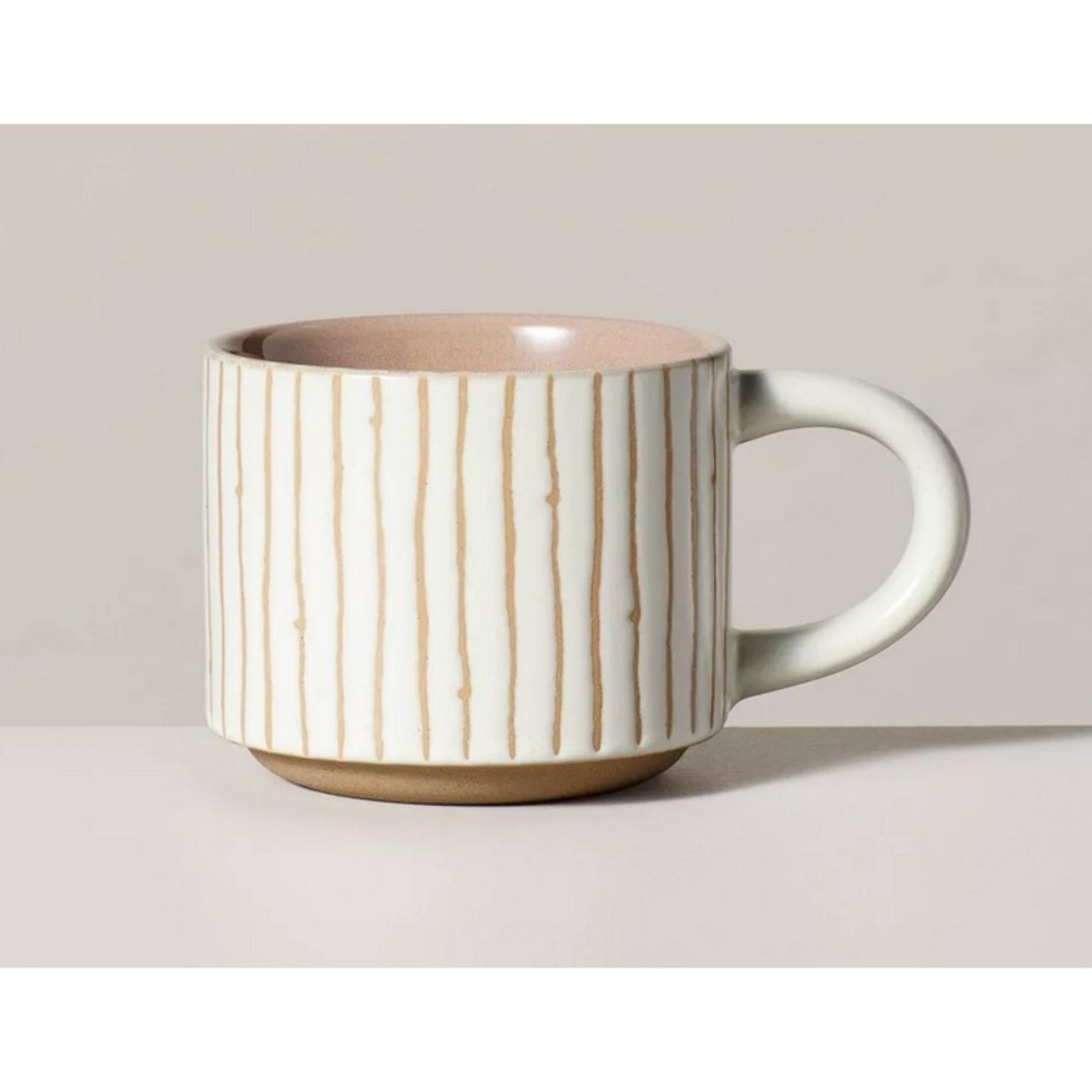 Hearth & Hand Magnolia Coffee Mug Cup Bead Stripe Stoneware Pink Blush